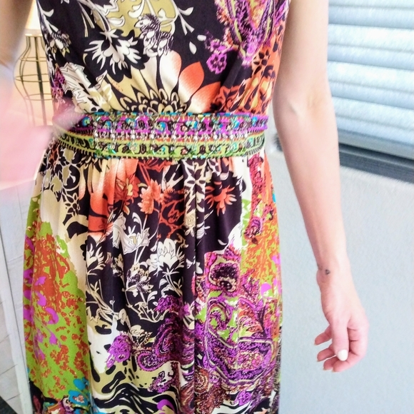 I.C.E Colorful Embellished Studded with Attached Belt and Cap Sleeve Dress - Picture 5 of 10